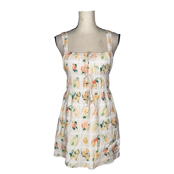 Abercrombie & Fitch Citrus Fruit Tie Front Smock Mini Dress Size: XSP - Picture 2 of 5